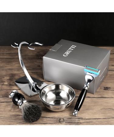 Grutti Premium Razor Brush Set - Complete Shaving Kit for Men Compatible with Fusion 5 - Gift Set with Stand Bowl & Brush - Black - Buy Online on GoSupps.com
