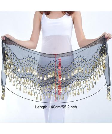 Buy Women's Belly Dance Belt with Coins | Chiffon Hip Cloth & Costume - Black | Perfect for Dance & Performance - Buy Online on GoSupps.com