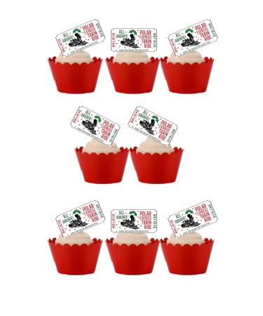 18 Stand Up Polar Express Christmas Ticket Themed Edible Wafer paper Cake Toppers Decorations