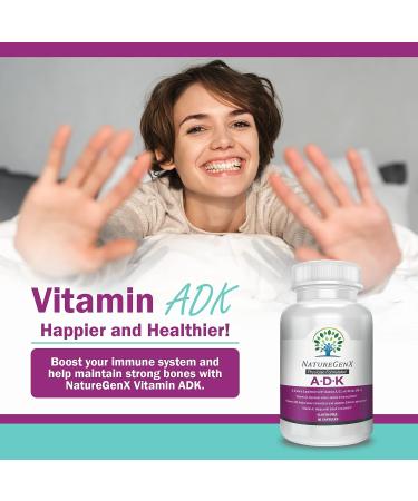 NatureGenX Vitamin ADK - Vitamin A, D3 5000 IU, K2 MK-7 Supplement for Bone Health, Heart & Immunity | 2-Month Supply (60 Capsules) - Buy Online on GoSupps.com
