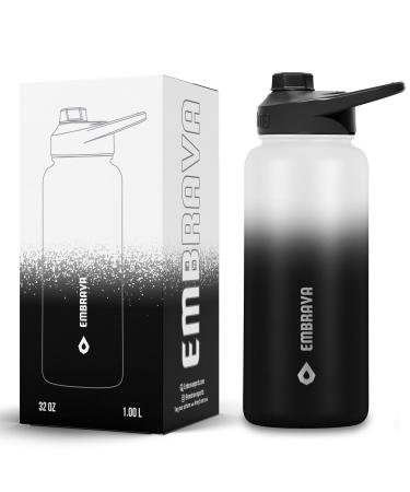 Embrava Insulated Sports Water Bottle - 32oz - Quick Open Lid for Gym, Workouts and Outdoors - Leak Proof - BPA & BPS Free - Double Walled & Stainless Steel 32 Ounce Black/White
