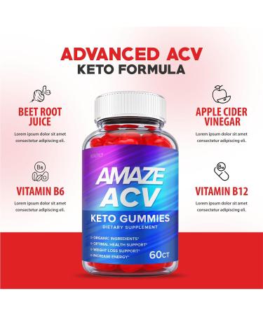2 Pack Amaze ACV Keto Gummies - Apple Cider Vinegar Formula for Weight Loss - Vegan with Vitamin B12 & Beet - 120 Gummies - Buy Online on GoSupps.com