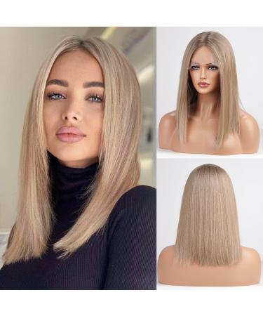 HAIRCUBE Ash Blonde Lace Front Wigs for Women Shoulder Length Bob Wig with Natural Hairline 18inches
