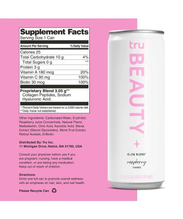 Tru Beauty Sparkling Water 12-Pack: Liquid Collagen Peptides with Biotin & Hyaluronic Acid - Raspberry Flavored Beauty Collagen Drink - Gluten-free Keto-friendly Vegan Glow Blend - 12 Fl Oz (Pack of 12) - Buy Online on GoSupps.com