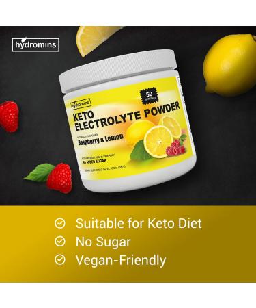 Hydromins Keto Electrolyte Powder - Raspberry Lemon Flavor - 50 Servings | Hydration Drink Mix for Energy, Leg Cramp Relief - Vegan & Keto Friendly - No Sugar - Buy Online on GoSupps.com