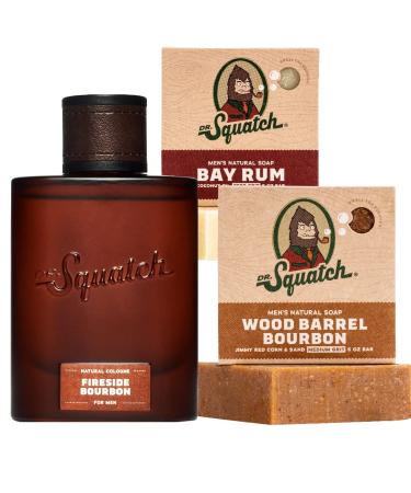 Dr. Squatch Men's Cologne and Natural Bar Soap - Fireside Bourbon Natural Cologne and Wood Barrel Bourbon and Bay Rum Men's Bar Soap - Smell like spices  bourbon  and oak - Natural Cologne for men Fireside Bourbon Wood B...
