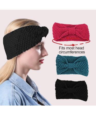Winter Knitted Headband Women Knit Headbands Crochet Braided Headband Elastic Head Wraps Cable Thick Headband Ear Warmer Hair Accessories for Women Girls(Black) - Buy Online on GoSupps.com