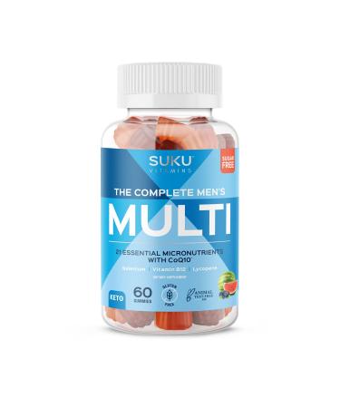 SUKU Vitamins - Complete Men's Multi - MicroNutrients: CoQ10 Lycopene Gummies for Prostate Health - Easy to Chew - Non GMO Gluten Sugar Free - Mixed Fruit Fusion Gummy Vitamins 60 Count
