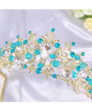 Fineder Crystal Tiara Headpiece - Rhinestone Hair Jewelry for Women - Bridal Bride Princess Queen - Blue - Buy Online on GoSupps.com