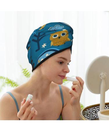Cute Colorful Owls & Trees Microfiber Hair Towel | Super Absorbent Quick Dry Cap for Long & Curly Hair - Soft Coral Velvet Wrap for Women - Buy Online on GoSupps.com