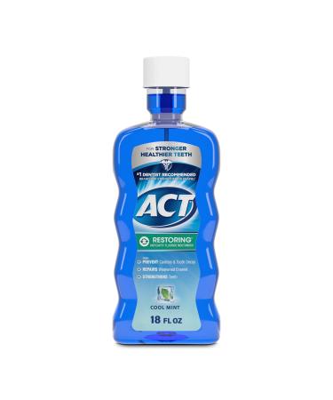 ACT Restoring Fluoride Mouthwash 18 fl. oz. Strengthens Tooth Enamel Cool Mint
