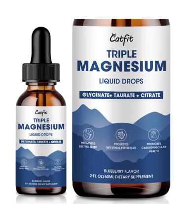 Magnesium Glycinate Liquid Drops with Taurate & Citrate, Magnesium Supplement for Sleep, Calm & Relaxation, with Potassium & Omega-3, High Absorption Formula, Blueberry Flavor, 2 Fl Oz