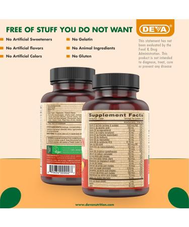DEVA Vegan Multivitamin & Mineral Supplement with Iron 2-Pack Spirulina Chlorella Ashwagandha Broccoli & More 90 Coated Tablets Each - Buy Online on GoSupps.com