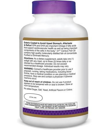 21st Century Fish Oil 1000 mg - Reflux Free Enteric Coated Softgels (180 Count) - Buy Online on GoSupps.com