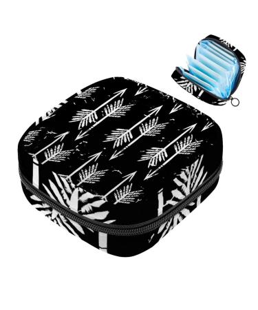 White arrows black background women's napkin-storage bag portable period bag for women teen girls girls menstrual cup bags