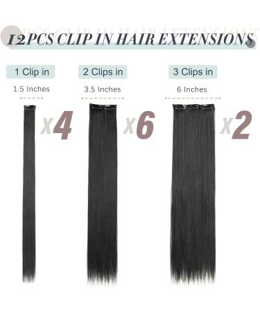 22 Off Black Synthetic Clip in Hair Extension - Full Head Double Weft Hairpiece for Women - Buy Online on GoSupps.com