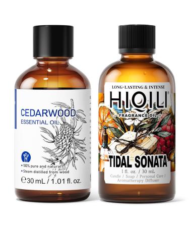 HIQILI 30ML Cedarwood Essential Oil & 30ML Tidal Sonata Fragrance Oil for DIY Diffuser