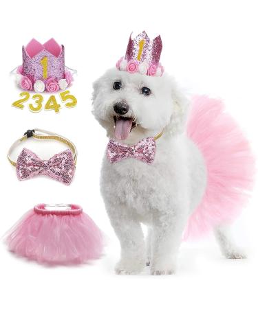 Legendog Dog Tutu Skirt & Birthday Party Supplies - Pink Girl Dog Birthday Outfit with Hat, Bowtie & Dress for Small Dogs - Buy Online on GoSupps.com
