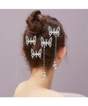 Elegant Tassel Butterfly Hairpin Set - 8 Pcs Antique Metal Barrettes for Women and Girls - Gold & Silver Butterfly Clips - Fashionable Hair Accessories - Buy Online on GoSupps.com