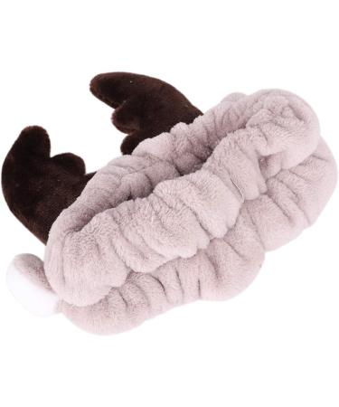 Lovely Reindeer Shape Makeup Headband Lint Hair Loop Elastic Cute Hair Band With Horns for Shower Make Up Christmas Cosplay (Khaki) - Buy Online on GoSupps.com