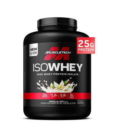 MuscleTech ISO Whey Isolate Protein Powder Vanilla - Post Workout Gym Supplement for Lean Muscle Gain Body Building Weight Gainer & Recovery - 25g Protein BCAA EAA & 0 Added Sugar - 5lbs Vanilla 5 Pound (Pack of 1)