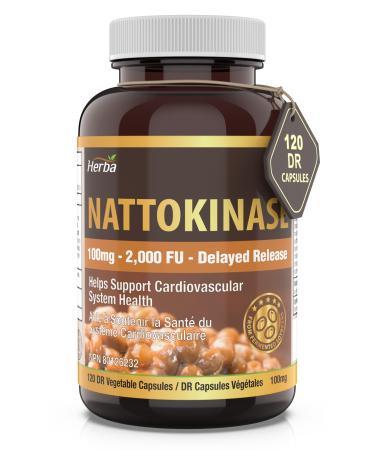 Herba Nattokinase Supplement 2000 FU 100mg 120 Delayed Release Capsules | Helps to Support Heart Health | Made in Canada