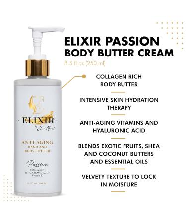 ELIXIR Anti-Aging Hand and Body Butter - Passion Scent by Coco March | Collagen Hyaluronic Acid & Vitamin E | Nourishing for All Skin Types - 8.5 oz - Buy Online on GoSupps.com