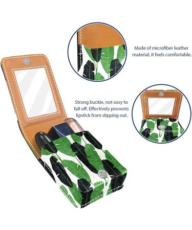 Leaf Tropical Green Lip Gloss Holder & Portable Makeup Bag - Mini Lipstick Organizer Case with Mirror for Women | Multicolored 9.5x2x7 cm - Buy Online on GoSupps.com