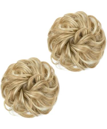 2 PCS Blonde Mix Messy Hair Bun Scrunchies for Women - Curly Wavy Ponytail Extensions Updo Chignons Hair Accessories - Buy Online on GoSupps.com