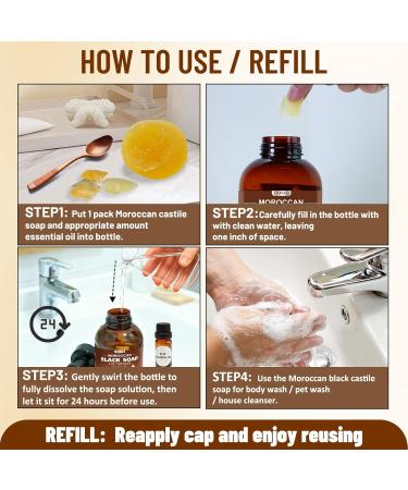 EKIVAO Moroccan Hand and Body Wash Mousse 4Pack Pure Castile Liquid Soap Refill for Hydration & Moisturizing Natural Exfoliating Vegan for Sensitive Skin & Hammam Spa Experience - Buy Online on GoSupps.com