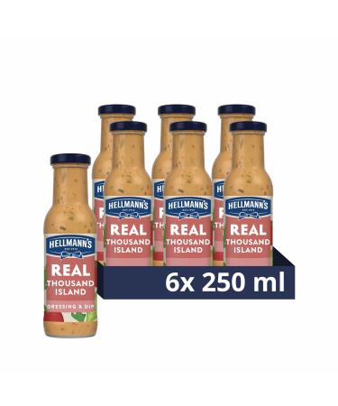 Hellmann's Real Thousand Island Salad Dressing & Dip vegetarian condiment free from artificial colours and flavours for salads sandwiches salmon and prawn cocktails 6x 250 ml