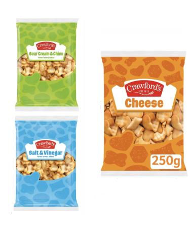 Crawfords Savouries Bundle Cheese 250g Salt & Vinegar 200g Sour Cream & Chive 200g Bags 3 Piece Set