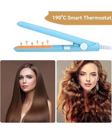 2-in-1 Mini Hair Smooth & Curling Iron - Portable Travel Ceramic Styler for Women & Short Hair - Blue - Buy Online on GoSupps.com