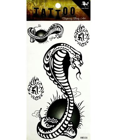 ONCEX 3 Sheets Black Cobra Temporary Tattoos | Waterproof Body Stickers for Men and Women | Cobra Snake Cartoon Designs | Removable Fake 3D Tattoos for Arms, Legs, Shoulder, or Back - Buy Online on GoSupps.com