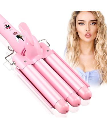 Wave iron for hair 25mm curling iron 3 barrels waves curling iron with adjustable temperature ceramic coating curly bars quick heating large wave for long/short hair rose pink
