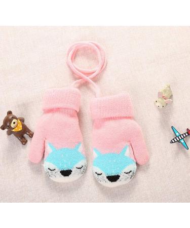 iEasey Cute Baby Winter Knitted Warm Mittens On String 0-3 Years | Infant Toddler Fox Gloves | Thick Fleece Lined | Thermal Ski Snow Gloves | Hand Warmer for Baby Girls Boys | Xmas Gift - Pink - Buy Online on GoSupps.com