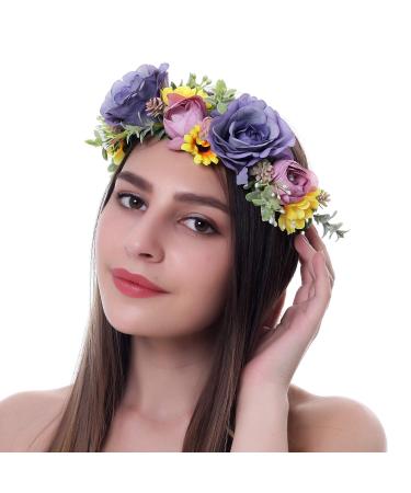 Boho Flower Crown | Purple Violet Wedding Girls Headband Wreath Halo for Celebrations & Parties - Buy Online on GoSupps.com