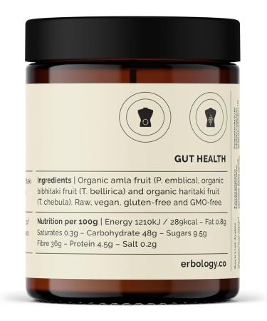 Erbology Organic Triphala Powder 90g - 45 Servings - Ayurvedic Blend of Amla Haritaki and Bibhitaki - Gut Health - Sustainably Sourced Straight from Farm in India - Small Batch - Vegan - GMO-Free - Buy Online on GoSupps.com