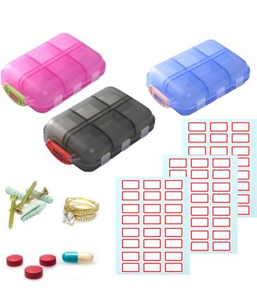 Zelvoria Medwallet Med Wallet Pills with Labels Pocket Pharmacy 10 Compartments Portable Pill Case Travel Small Pill Organizer Mini Cute Daily Weekly 7 Day Medication Organizer (3PCS)
