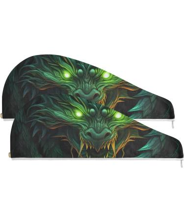 Buy Green Angry Dragon Hair Towel 2 Pack | Super Absorbent Quick Dry Hair Turbans for Women & Girls - International Shipping Available - Buy Online on GoSupps.com