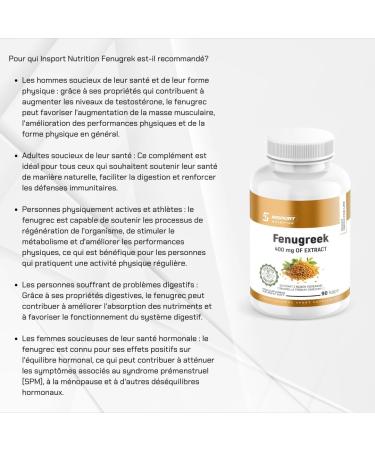 INSPORT Nutrition - Fenugreek - 400 mg Fenugreek Seed Extract - 90 Vegetable Capsules - 3 months reserve - No Additives - Buy Online on GoSupps.com