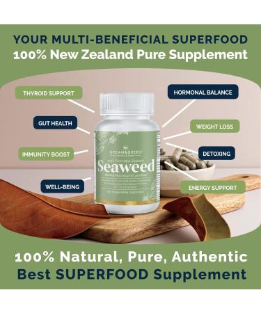 Oceangreen Organics Seaweed Kelp Supplements | Premium New Zealand Blend - 100% Pure Organic & Natural - Multi-Nutrient & Thyroid Support - 60 Vegetarian Capsules - Buy Online on GoSupps.com