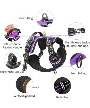 Heele XL Purple Dog Harness - Adjustable No-Pull Breathable Reflective Design for Large Dogs (Chest Size 53-97cm) - Buy Online on GoSupps.com