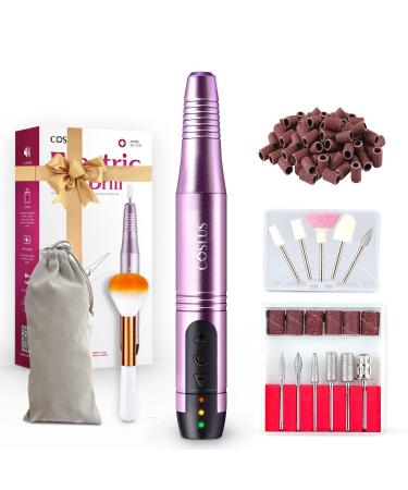 Cordless Nail Drill Electric File: Professional for Acrylic Gel Dip Powder Nails Portable Nail Drill Machine Kit for Manicure Pedicure Nail Dremel Set with Everything Rechargeable Lightweight Apurple