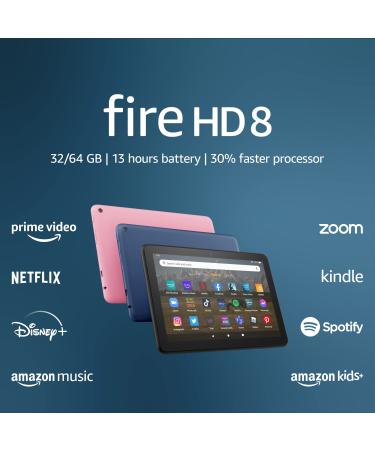 Amazon Fire HD 8 tablet, 8 HD Display, 32 GB, 30% faster processor, designed for portable entertainment, (2022 release), Black 32 GB Lockscreen Ad-Supported Black Fire HD 8