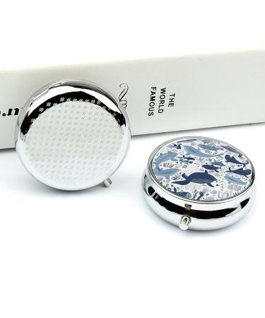 Round Turtle Octopus Pattern Pill Box | Ocean Theme 3 Compartment Metal Organizer - Portable Pocket Case - Buy Online on GoSupps.com