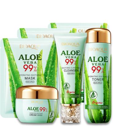 Aloe Vera Skin Care Sets & Kits Aloe Vera Moisturiser Skincare Set Aloe Vera Skincare Gift Set For Hydraing & Repair Aloe Vera With Cleanser Face Cream Toner Face Mask