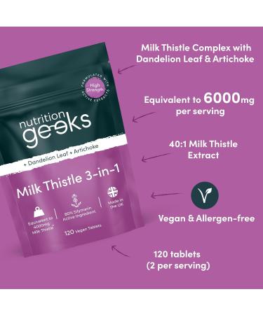 Milk Thistle & Dandelion Complex 6000mg - 120 Vegan Tablets with Artichoke Extract - High Strength Liver Support Supplement with 80% Silymarin - UK Made - Buy Online on GoSupps.com