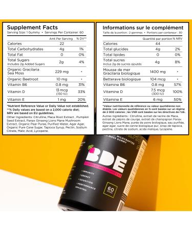 BDE Wildcrafted Sea Moss Gummy Maca Root Beets Lions Mane Mushroom Vitamin D + E - Vegan Collagen Zinc Immunity & Detox Gut Health - 60 Count 60 Count (Pack of 3) - Buy Online on GoSupps.com