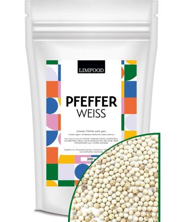 Limfood White Pepper Whole - 200g | Pure White Peppercorns No Additives Intense Flavor | Shop Internationally - Buy Online on GoSupps.com